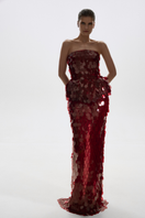 Balykina burgundy sequin maxi skirt with flowing fabric and elegant design, perfect for formal or evening wear.
