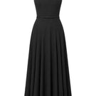 TONYY Noir Veil Maxi Dress displayed on a mannequin, featuring elegant black fabric and flowing silhouette for stylish occasions.