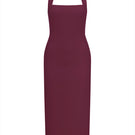 Nazlı Ceren Margaux crepe midi dress in Bordeaux color, featuring a sleek, elegant design with a fitted waist and flowing skirt.