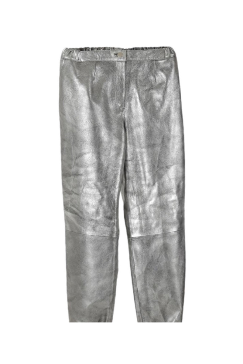 Double A Tempest Cargo Leather Pants in Washed Silver with rugged design and cargo pockets, casual and stylish for everyday wear.