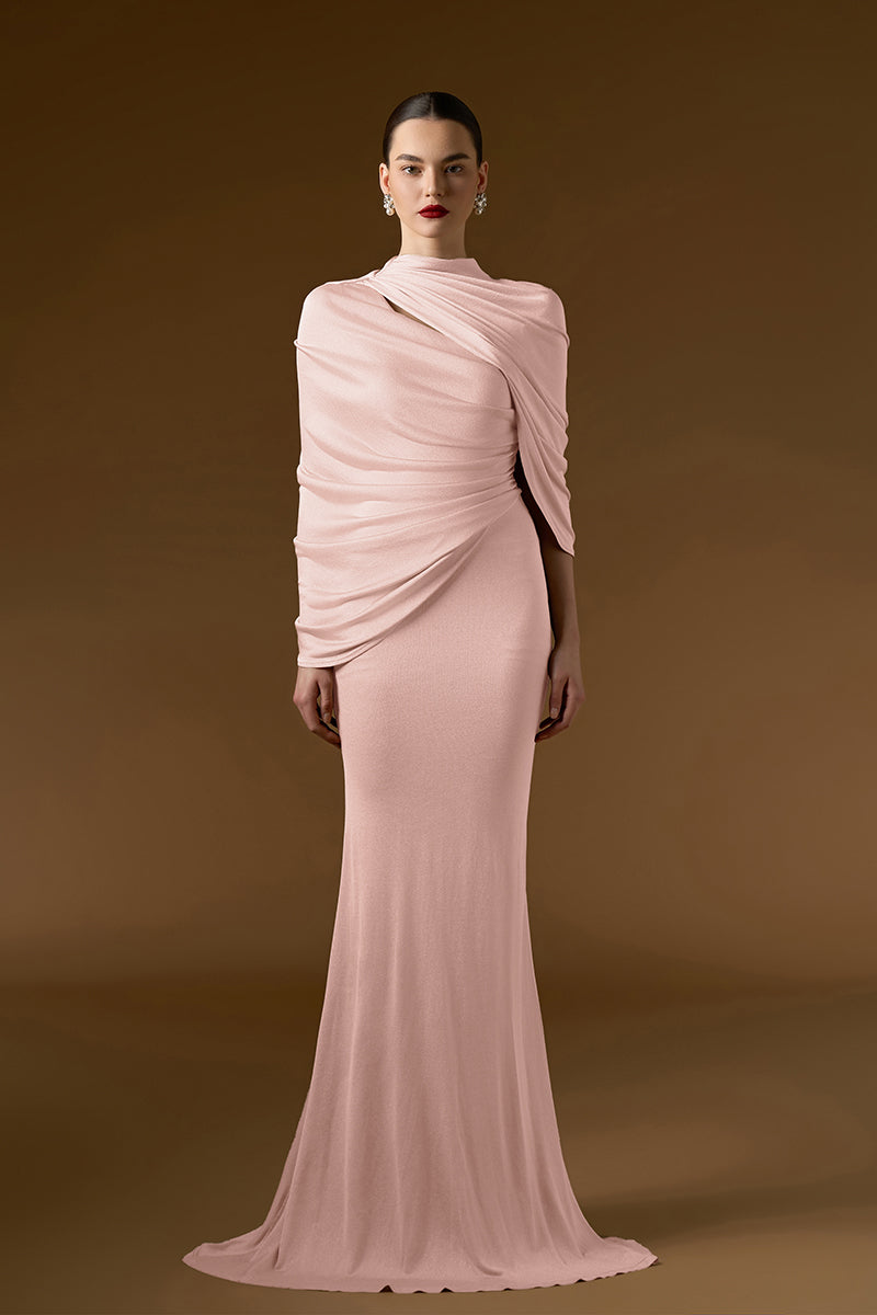 BONNIE SHIMMER JERSEY MAXI DRESS IN PINK