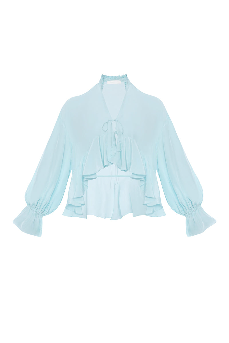 Sky blue Splash blouse by OvertheSea, stylish women’s top with flowy fabric and elegant design, perfect for casual or dressy occasions.