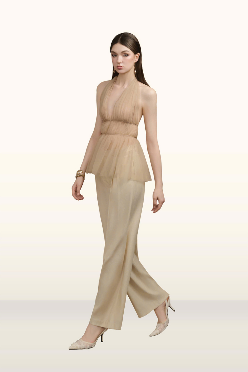 NERRA Cream Pants by Arti Apparel, stylish and comfortable women's pants with a relaxed fit and soft fabric.