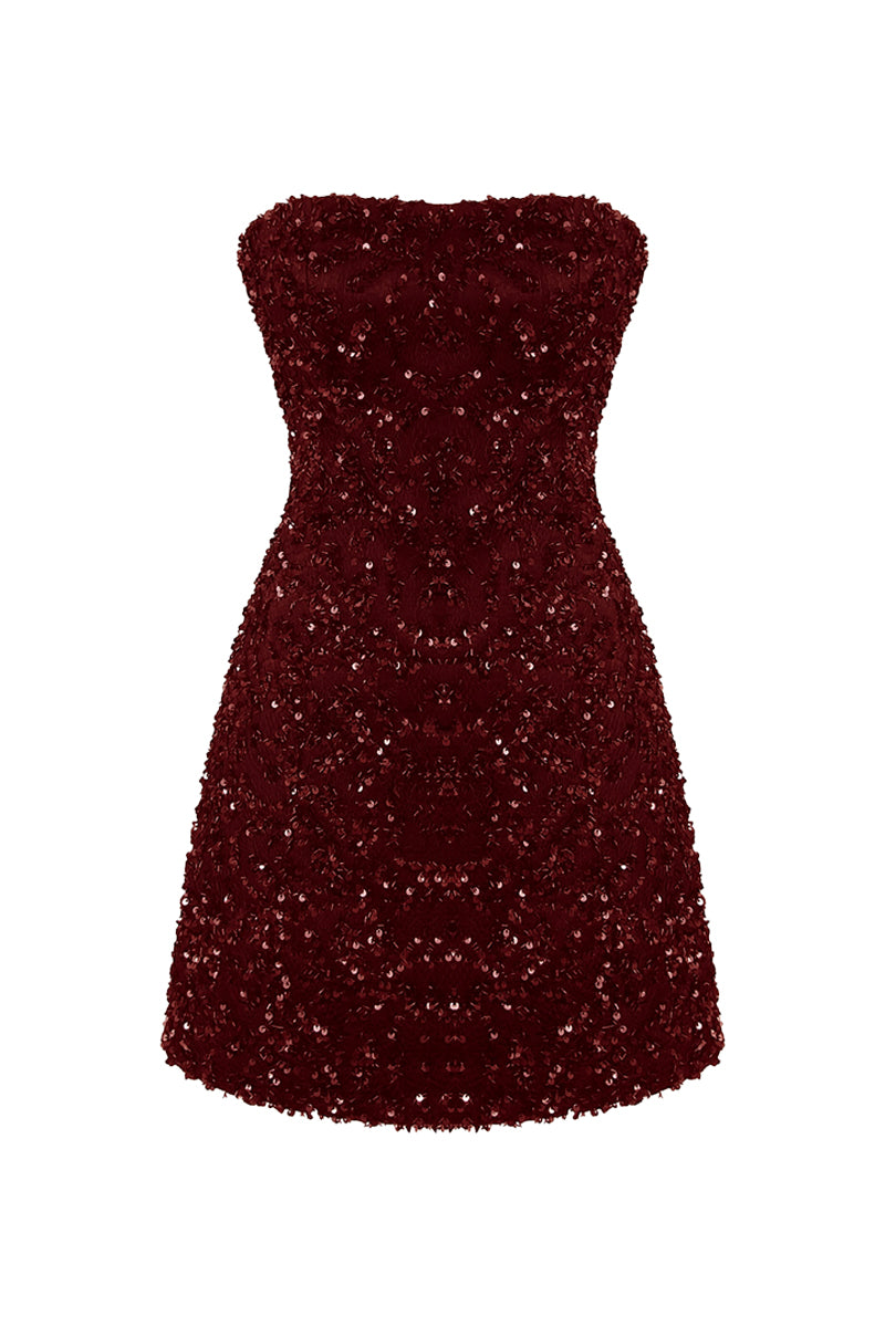 CASEY MINI SEQUIN DRESS IN BORDEAUX