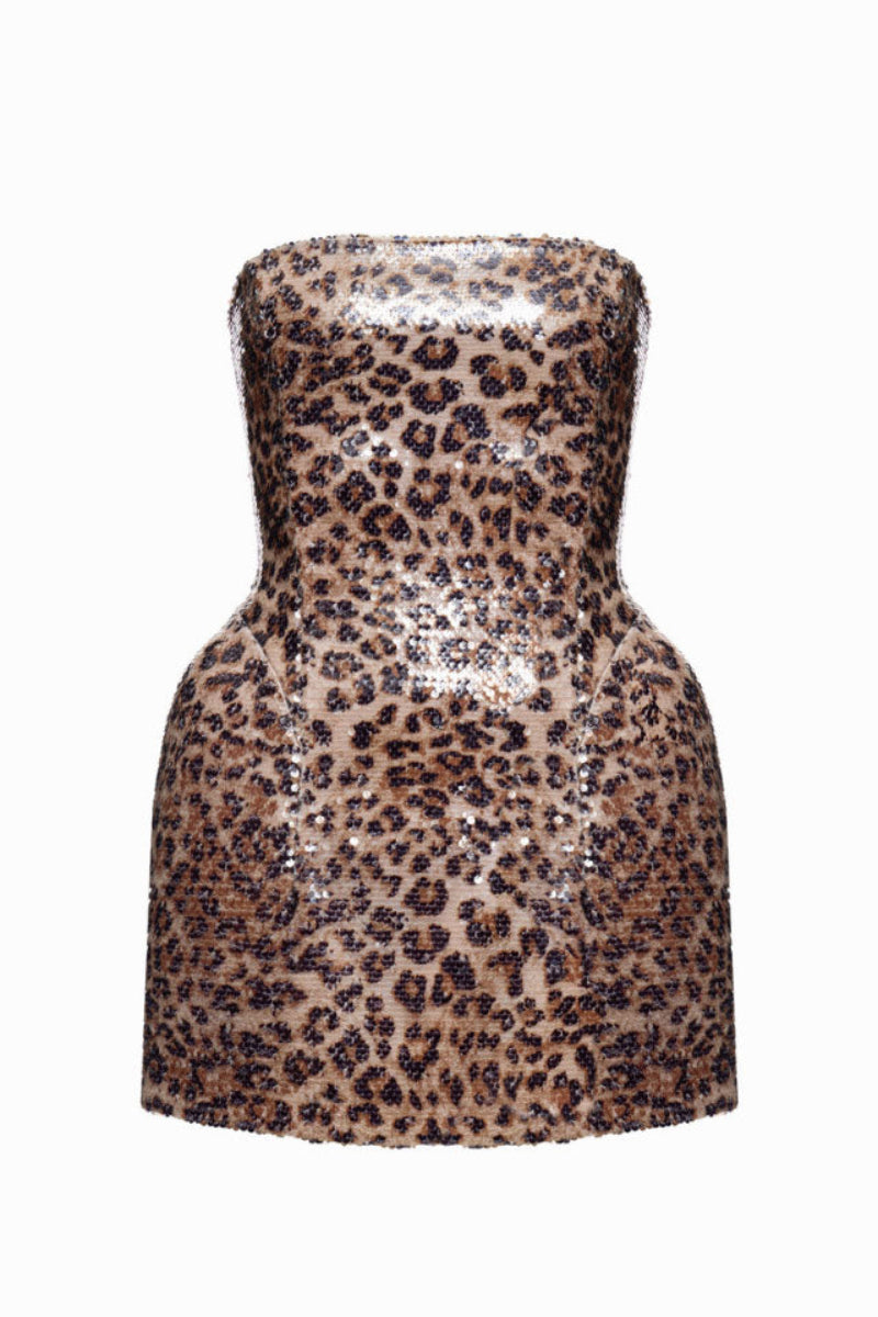BALYKINA TIA MINI DRESS Leo pattern, short sleeveless mini dress with stylish design, perfect for casual or evening wear.