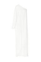 Nazlı Ceren Venus one-shoulder maxi dress in white, flowing fabric with elegant design, perfect for formal occasions.