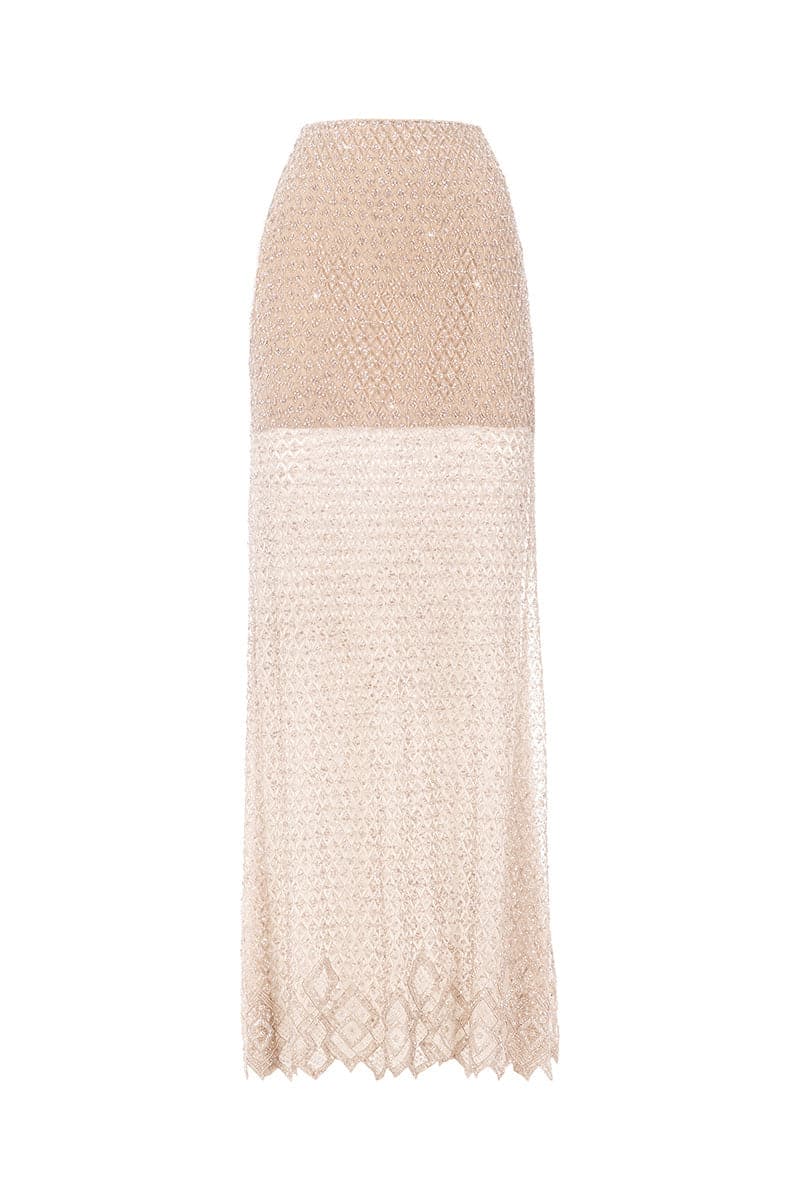 GOLD EMBELLISHED LACE MAXI SKIRT - CULT MIA