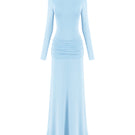 Nazlı Ceren Sienna long jersey gown in baby blue, flowing fabric with a relaxed fit and elegant design.