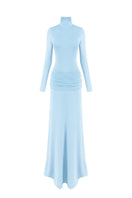 Nazlı Ceren Sienna long jersey gown in baby blue, flowing fabric with a relaxed fit and elegant design.