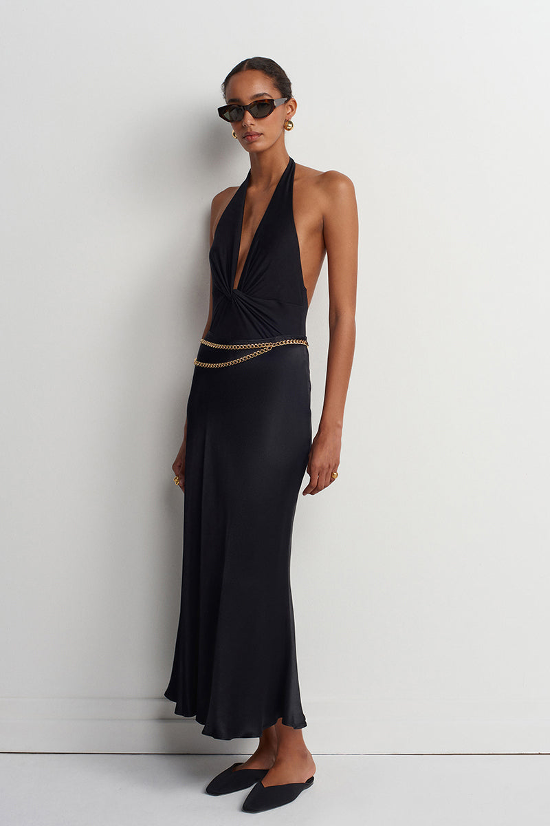 JILL SATIN SKIRT IN BLACK