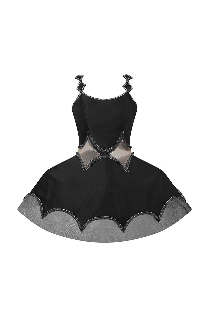 STRAIGHT NECK COCKTAIL DRESS WITH A-LINE HOOP IN BLACK - CULT MIA
