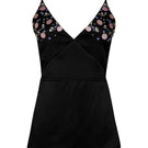 Black embroidered V-neck top by Nara Niro, featuring intricate embroidery and a stylish V-neck design.