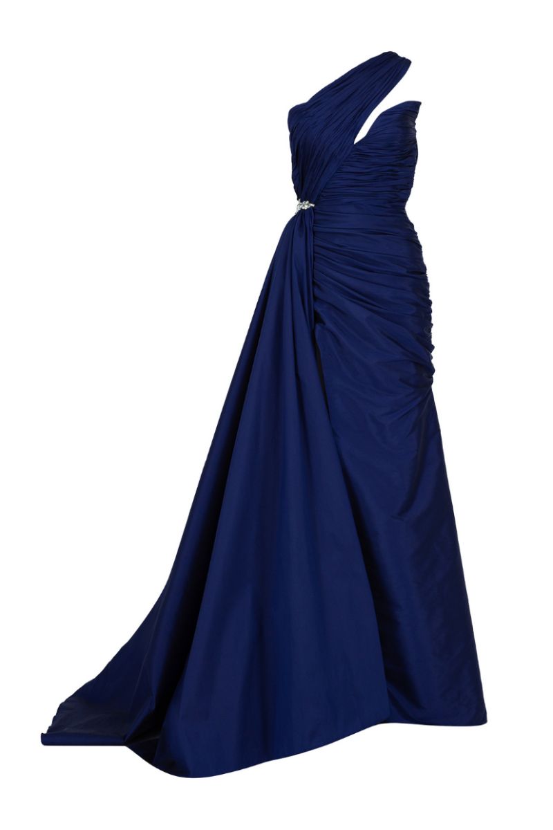 WENA NAVY RUCHED ONE SHOULDER GOWN - CULT MIA
