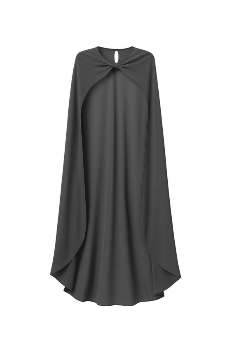 black chiffon cape dress Black crpe dress with embroidery and chiffon cape