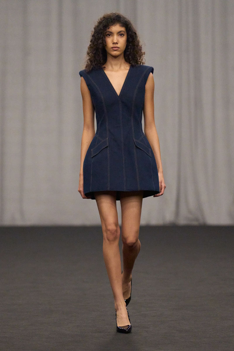 Lili Blanc DENIM SCULPTED SLEEVELESS MINI DRESS