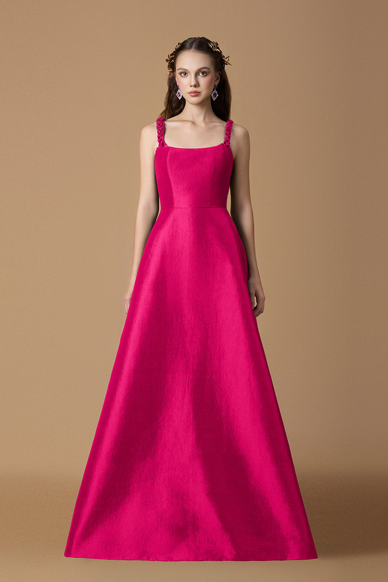 Pink TAFFETA silk-lined Maix gown by I.H.F featuring elegant draping and intricate details for formal occasions.
