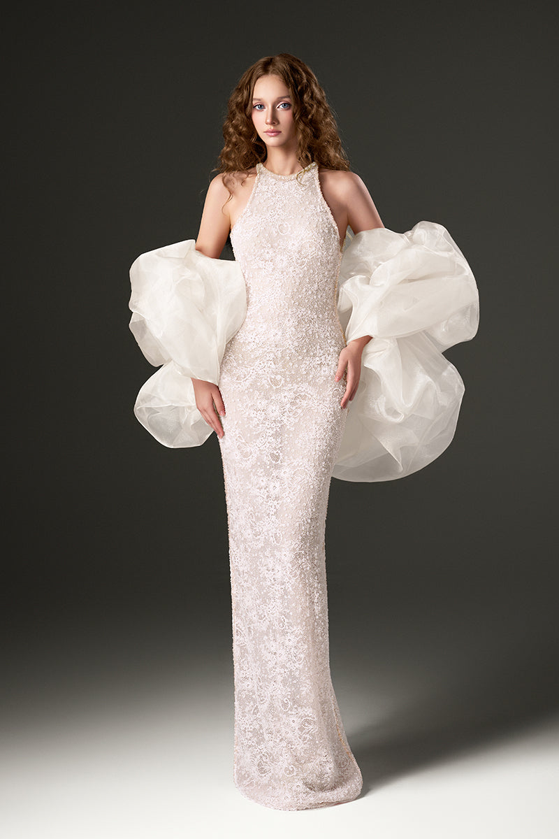 HALTER MESH LACE MAXI DRESS IN WHITE - CULT MIA