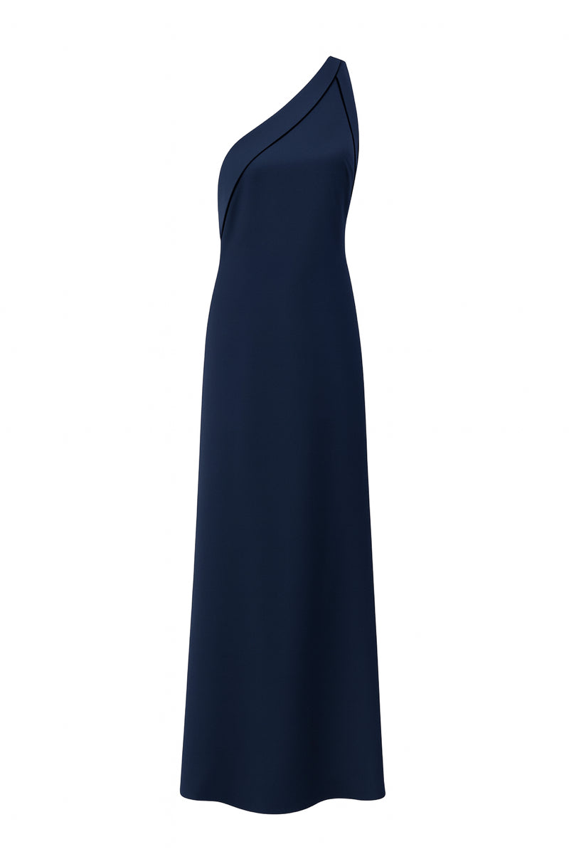AIMEE LONG SATIN DRESS IN NAVY BLUE