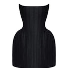 Black Balykina mini dress with long sleeves and fitted silhouette, showcased on a model.