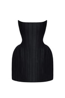 Black Balykina mini dress with long sleeves and fitted silhouette, showcased on a model.