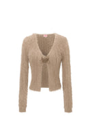 Beige rose cardigan by Chictopia, soft knit fabric with a relaxed fit, displayed on a hanger.