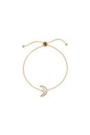 Adjustable gold moon bracelet by Freya Rose featuring a delicate moon charm and sleek gold finish.