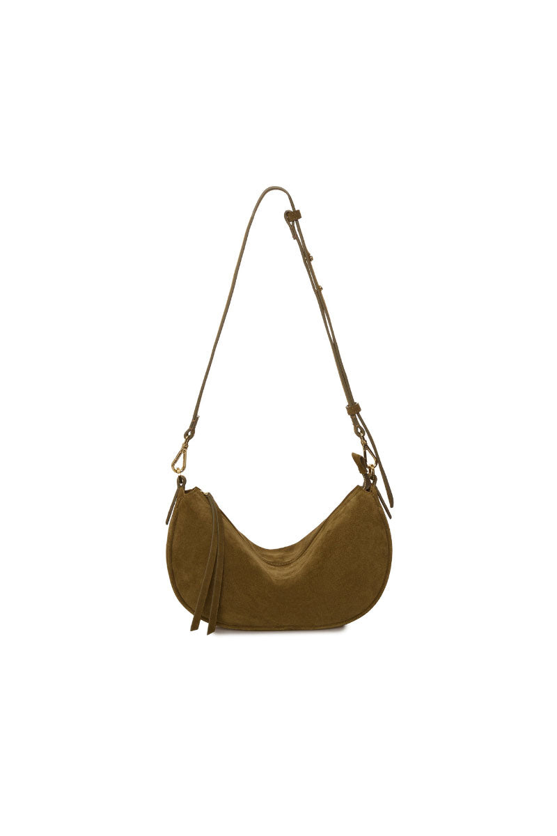 VIKELE STUDIO Denise mini shoulder bag in olive green with sleek design and adjustable strap, perfect for casual and chic outfits.