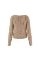 Chictopia beige rose cardigan with long sleeves and button-front design, soft knit fabric, and cozy fit.