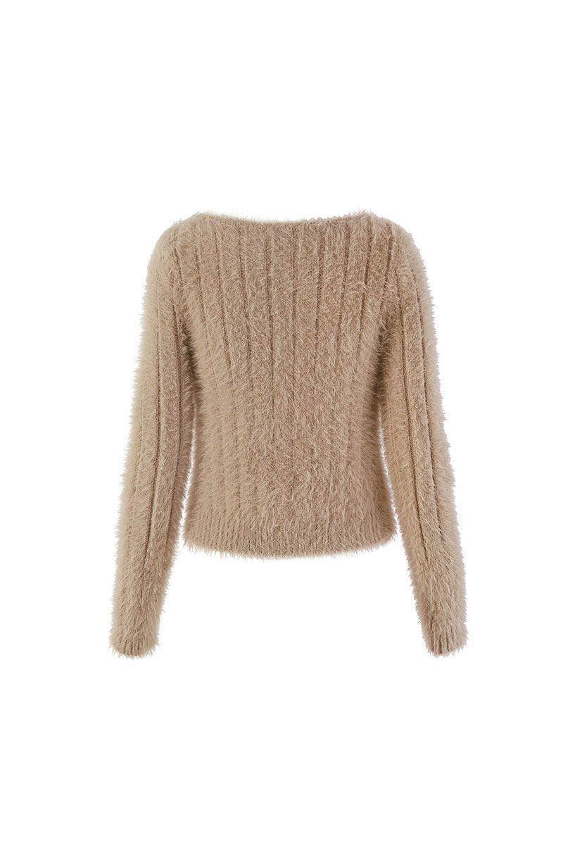 Chictopia beige rose cardigan with long sleeves and button-front design, soft knit fabric, and cozy fit.