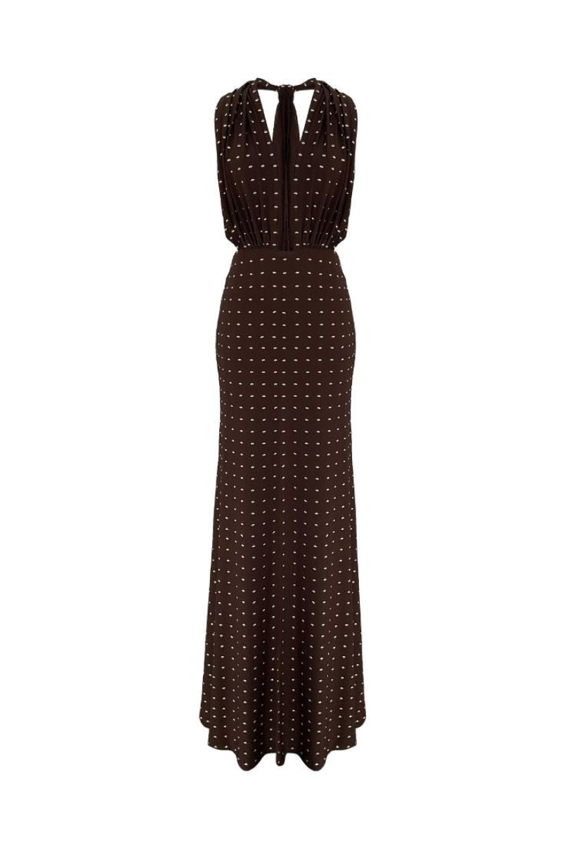 Nazlı Ceren INES Jersey Maxi Dress in Chocolate Chip fabric, featuring a flowing silhouette and casual stylish design.