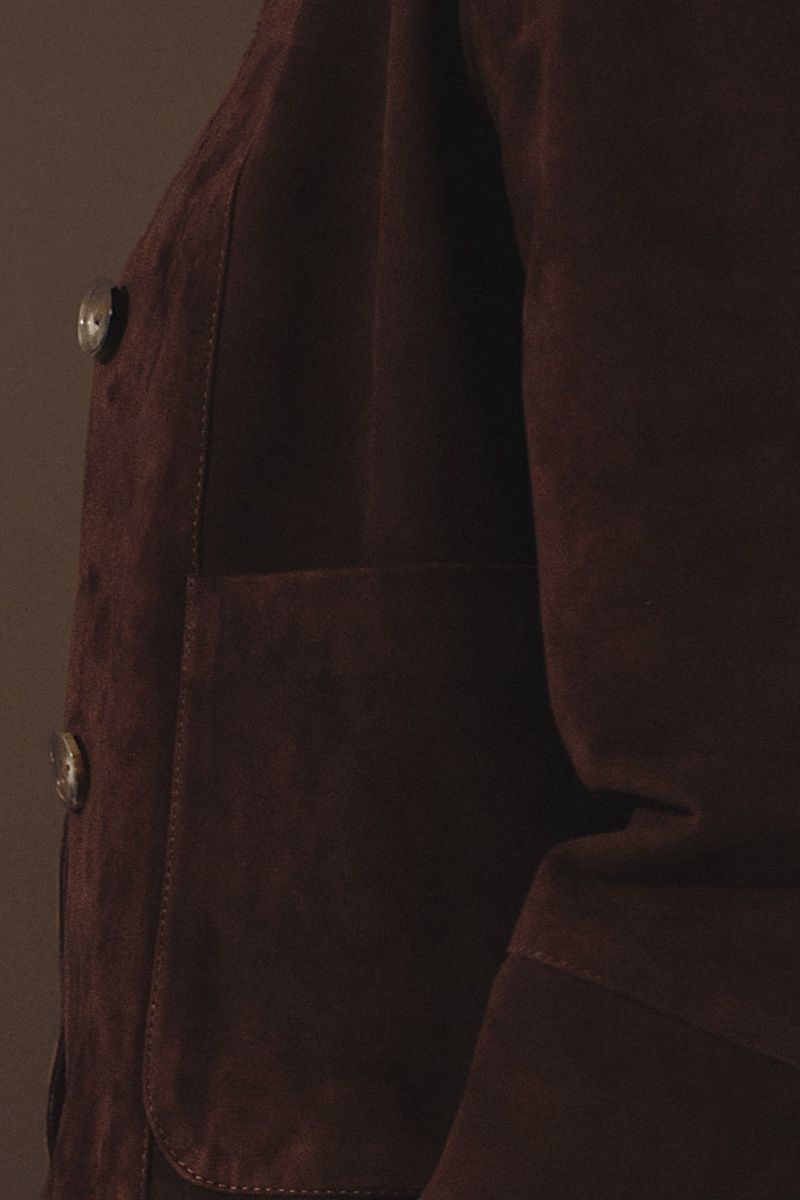 HEATHER SUEDE JACKET IN BROWN - CULT MIA