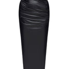 Black leather midi skirt by BALYKINA, featuring a sleek, fitted design and smooth leather texture.