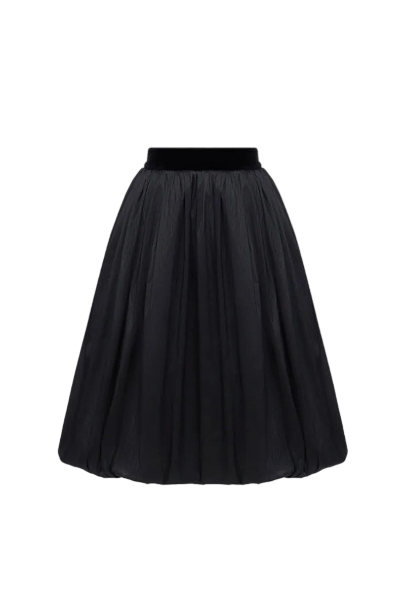 Black Transformer MIDI Skirt by BALYKINA, showcasing a sleek, fitted midi length with stylish design details.