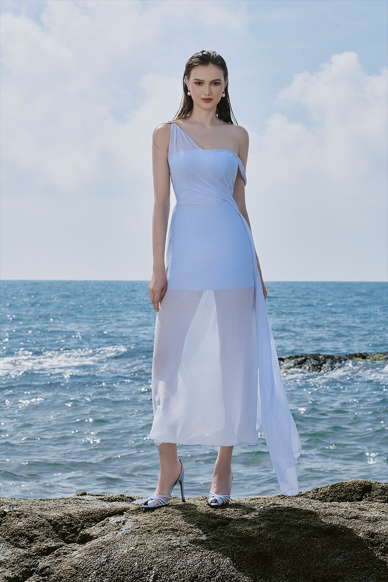 MARINA LIGHT BLUE ASYMMETRIC CHIFFON MIDI DRESS | CULT MIA | Le Thanh Hoa MARINA LIGHT BLUE ASYMMETRIC CHIFFON MIDI DRESS | CULT MIA | Le Thanh Hoa