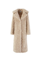 Chictopia Leona faux fur coat in plush beige with wide lapels, stylish winter coat for warmth and elegance.