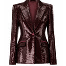 Lili Blanc sequin peak blazer with structured fit, featuring shiny sequin detailing and classic blazer styling.