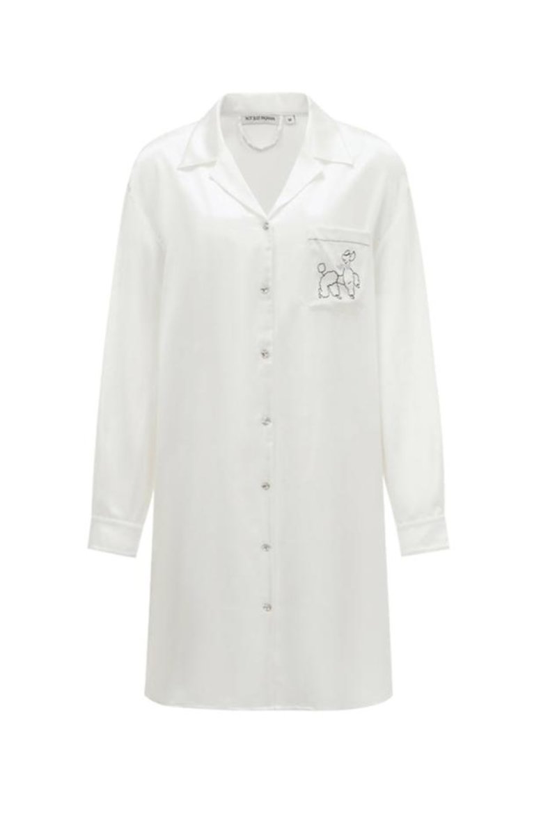 DIAMOND POODLES WHITE SILK SHIRT DRESS - CULT MIA