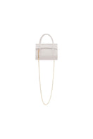 White CELINE mini top handle bag by VIKELE STUDIO, featuring a sleek design with a structured shape and elegant handle.