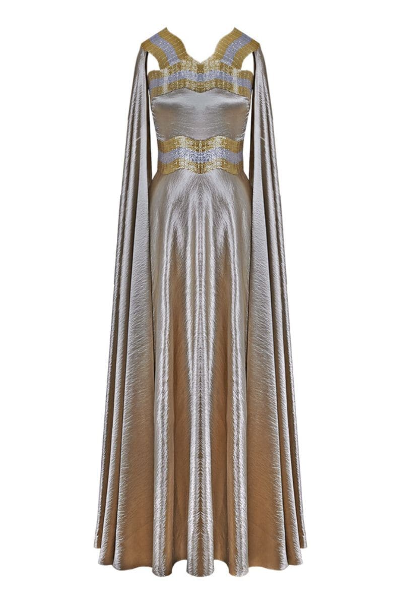 TEXTURED SATIN GOLD KAFTAN GOWN - CULT MIA