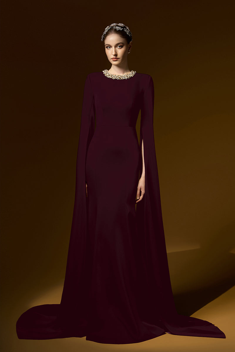 فستان ياسمين كيب باللون النبيذي