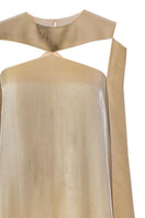 Elegant gold spectrum gown from AKHL, featuring a flowing design and intricate details for formal occasions.