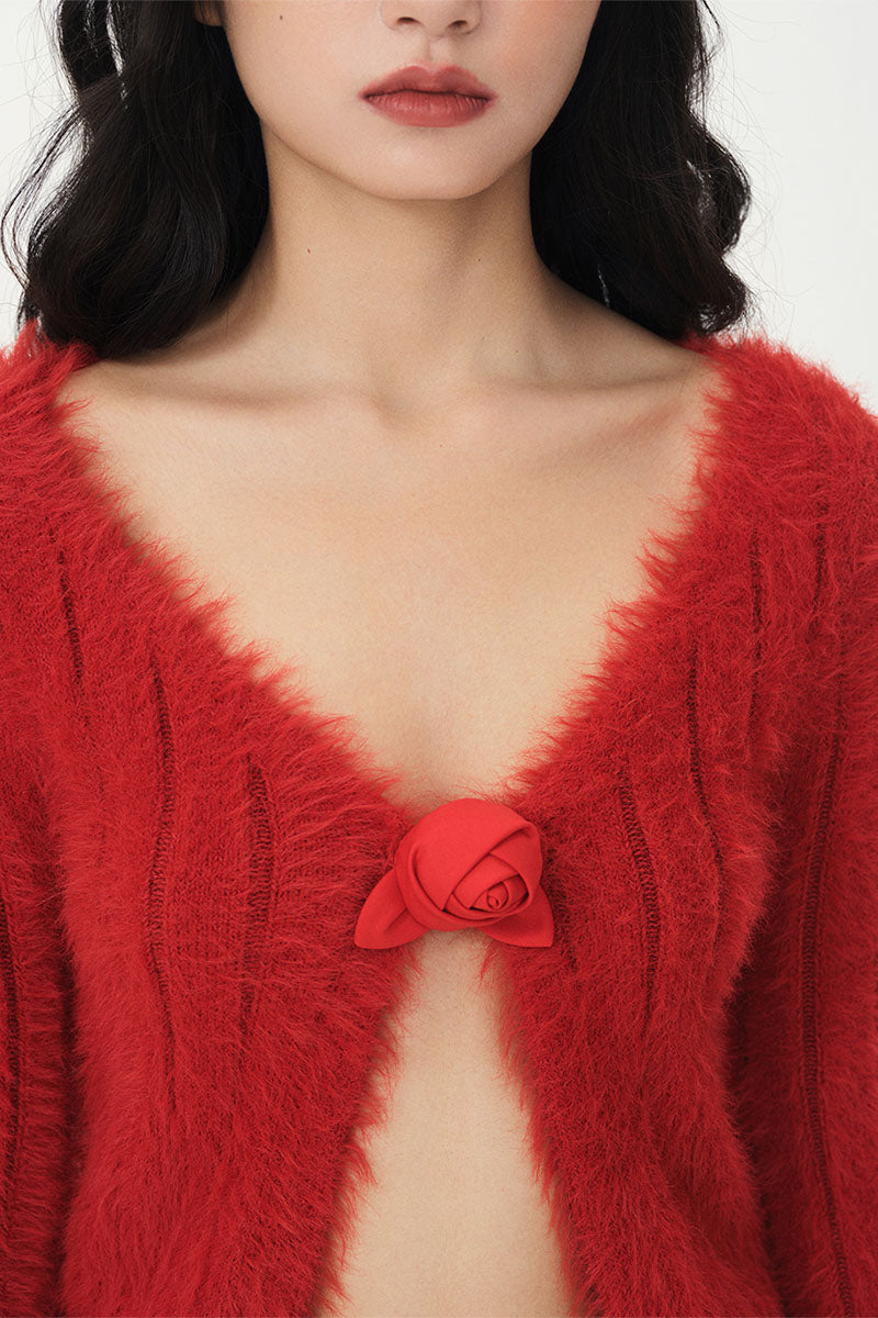 BRICK RED ROSE CARDIGAN - CULT MIA