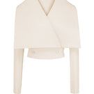 Grayson cropped V-neck jacket by Maison Des Copains, featuring a stylish tailored fit and soft fabric in a light gray color.