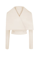 Grayson cropped V-neck jacket by Maison Des Copains, featuring a stylish tailored fit and soft fabric in a light gray color.