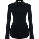 Black SCUBA shirt by Acaria Studio, featuring a sleek, fitted design with smooth fabric and subtle stitching details.