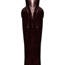 Elegant burgundy MUNA gown by BALYKINA featuring flowing fabric and a stylish design, perfect for formal occasions.