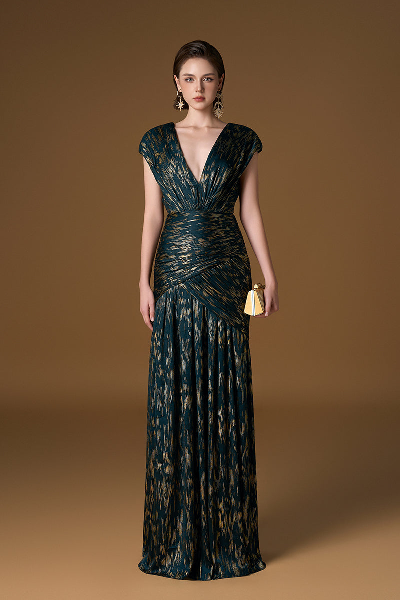 METALLIC STRIPED CHIFFON MAXI DRESS IN GREEN | CULT MIA | I.H.F METALLIC STRIPED CHIFFON MAXI DRESS IN GREEN | CULT MIA | I.H.F