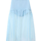 Chictopia Lois midi skirt in pastel blue with flowy fabric and high waist, styled for a chic, feminine look.