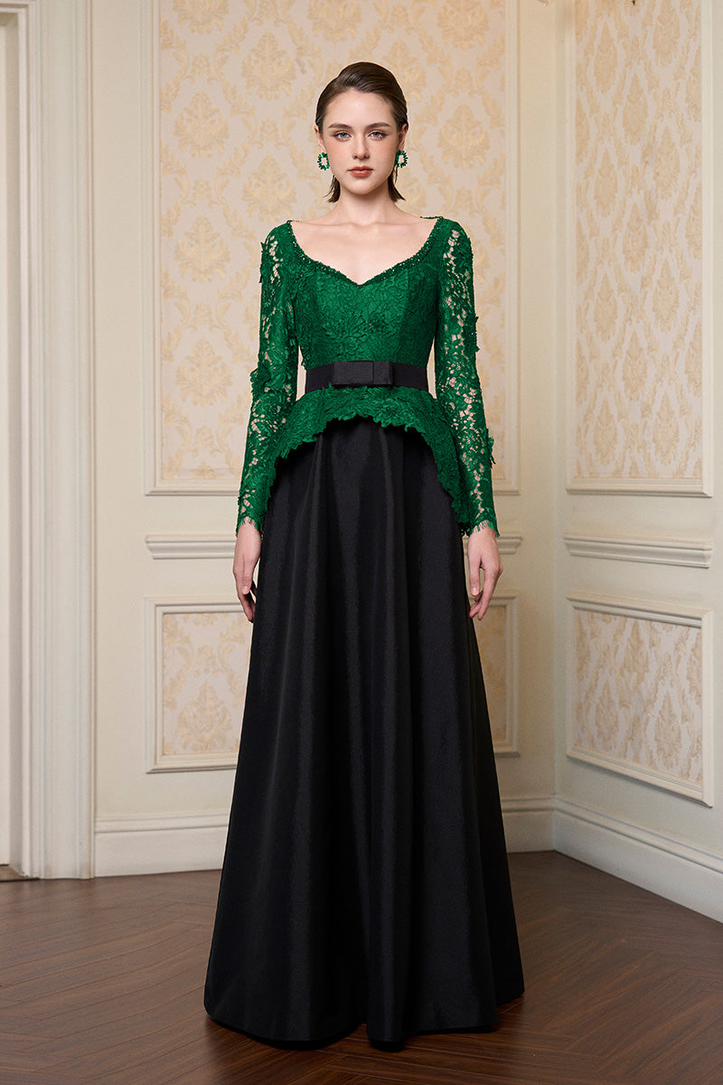 HEART SHAPED LONG SLEEVE GOWN IN GREEN