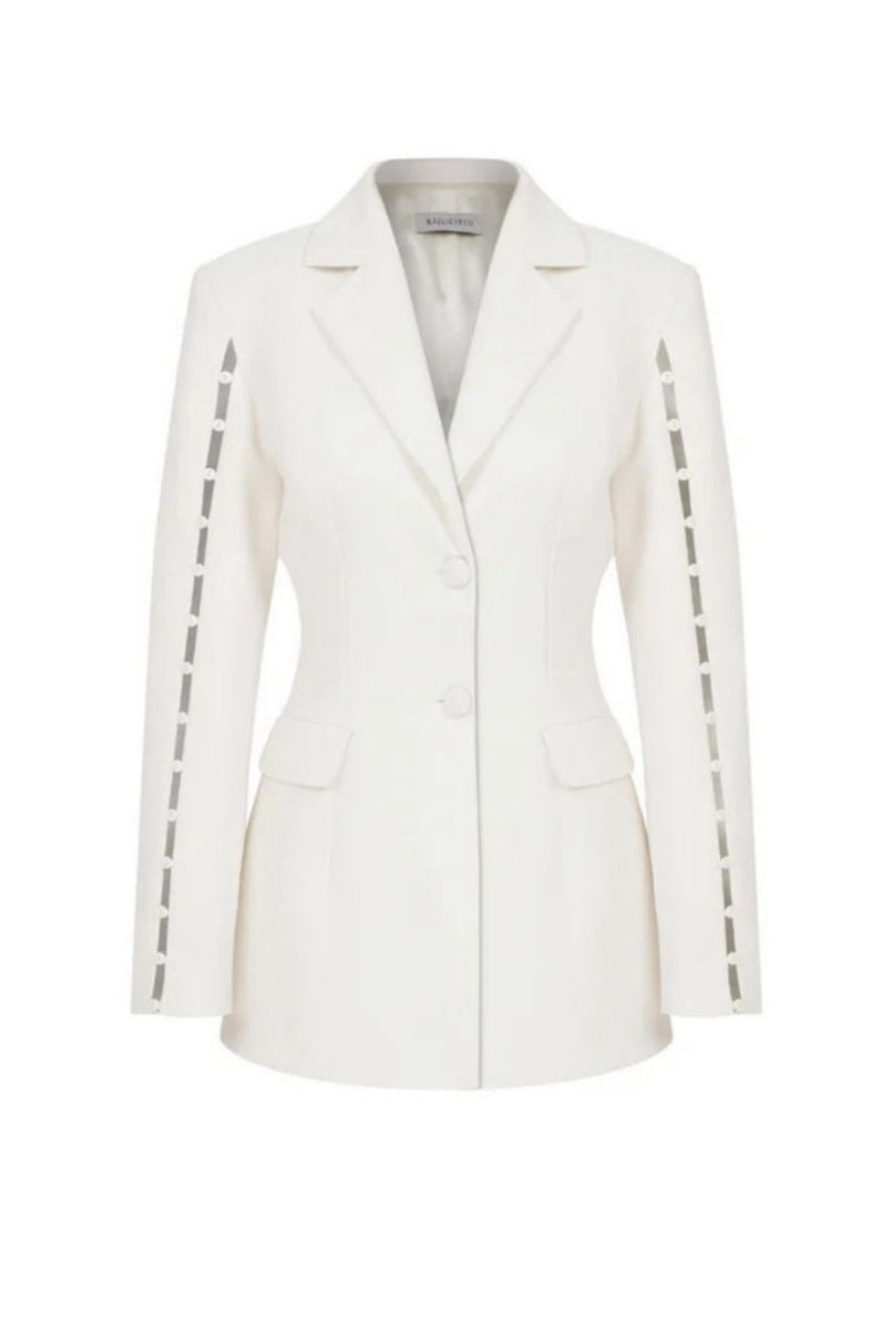 Nazlı Ceren Marylebone Crepe Blazer in Vanilla Ice, stylish tailored jacket with a sleek fit and elegant design.